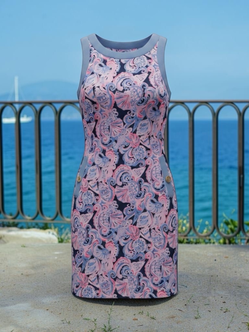 Lilly Pulitzer Navy, Pink & Light Blue Paisley Sheath Dress